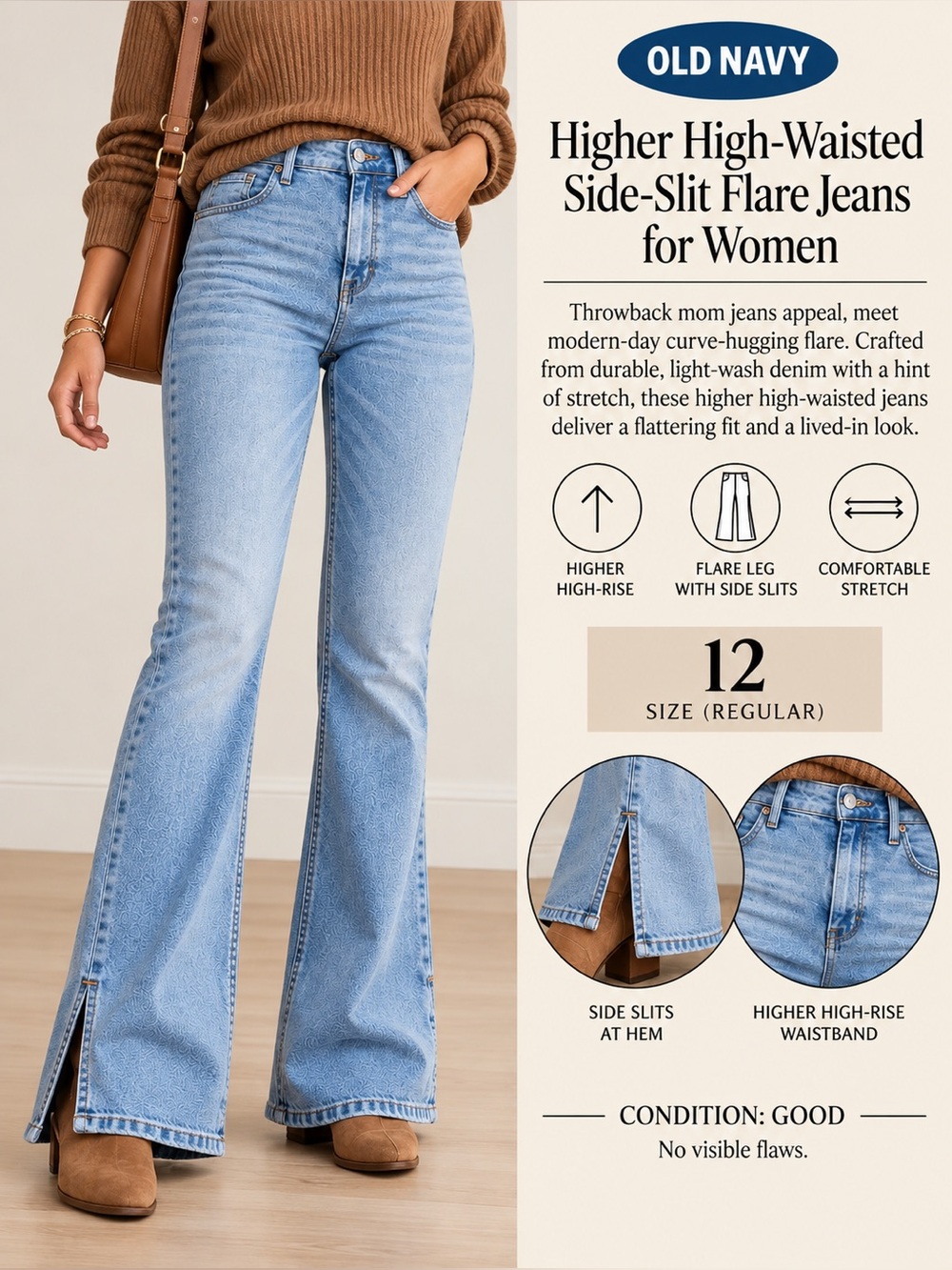 OLD NAVY Higher High-Rise Side-Slit Flare Jeans